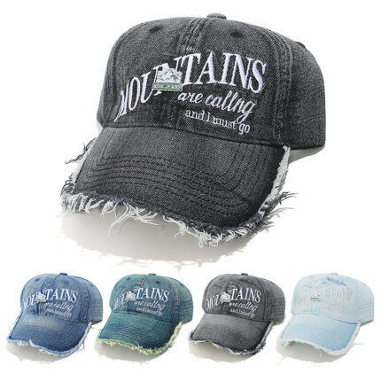 Custom distressed denim hat with frayed brim YB-BQMZ793